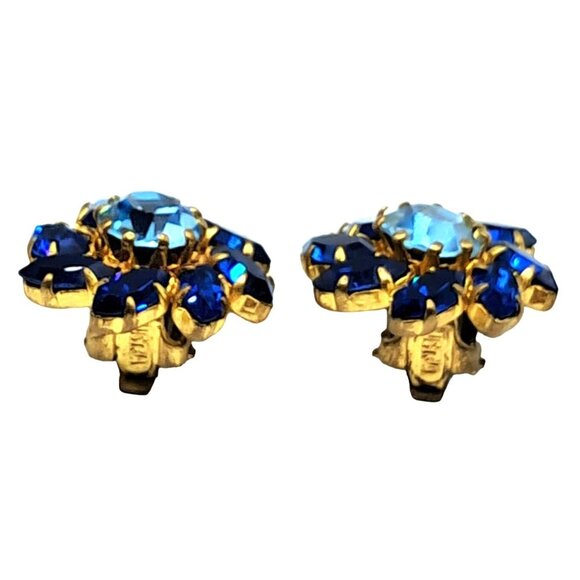 Austria Rhinestone Brooch Earrings Set Two Tone Blue Signed Vintage Costume Jewe - Picture 12 of 14